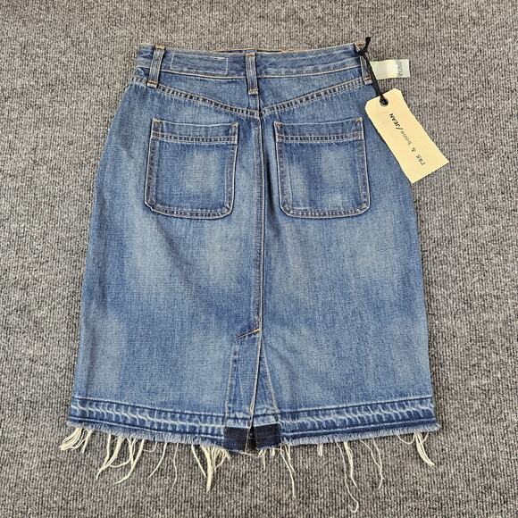 RAG‎ & BONE Button Front Frayed Hem Denim Skirt 25 Santa Cruz Blue Medium Wash - Picture 3 of 11